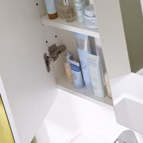 VeeBath Venus Wall Mounted Bathroom Mirror Cabinet in White Gloss with 2 Hinged Doors and Internal Glass Shelves, W/H/D: 60 x 65 x 11 cm – 2