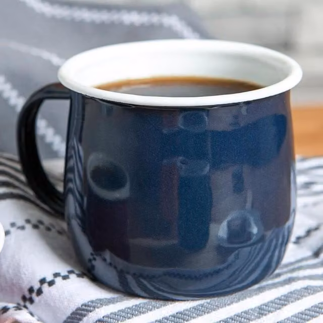 Argon Tableware Pack of 12 Solid Coloured Enamel Belly Mugs in Green, White and Blue