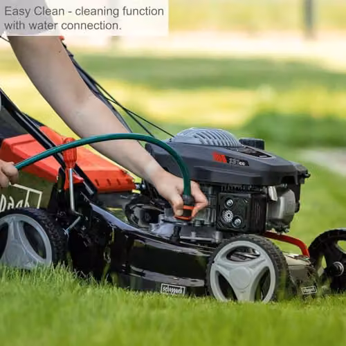 Scheppach MP132-42 Petrol Push Lawn Mower, 131cc 3.3HP 4-Stroke, 42cm Cut, Height: 25–75mm, 45L Grass Collector, Red and Black – 4