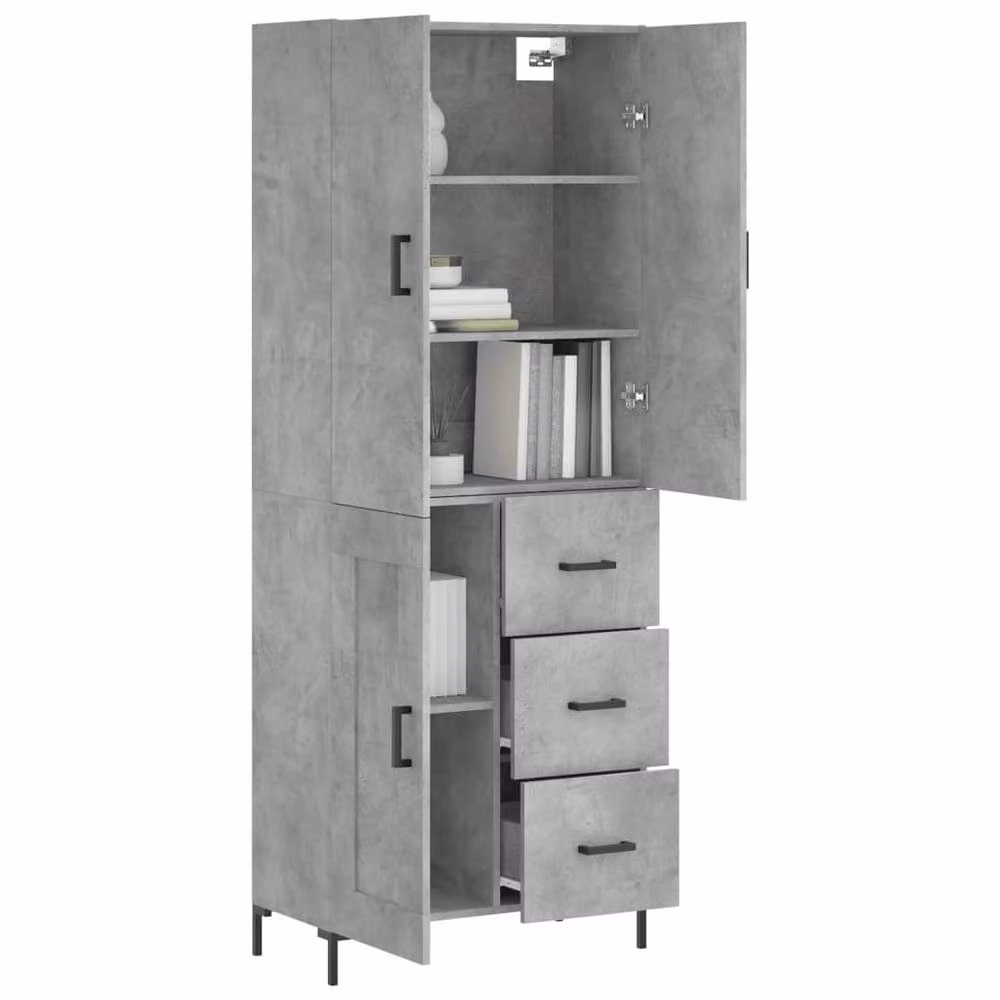 Berkfield Home Industrial Highboard in Concrete Grey, W/D/H: 69.5 x 34 x 180 cm – 2