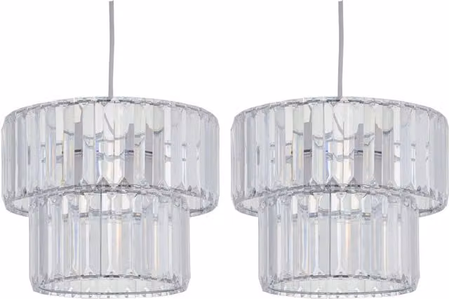First Choice Lighting Clint Set of 2 Transparent Clear Acrylic Two Tier Easy Fit Pendant Shades