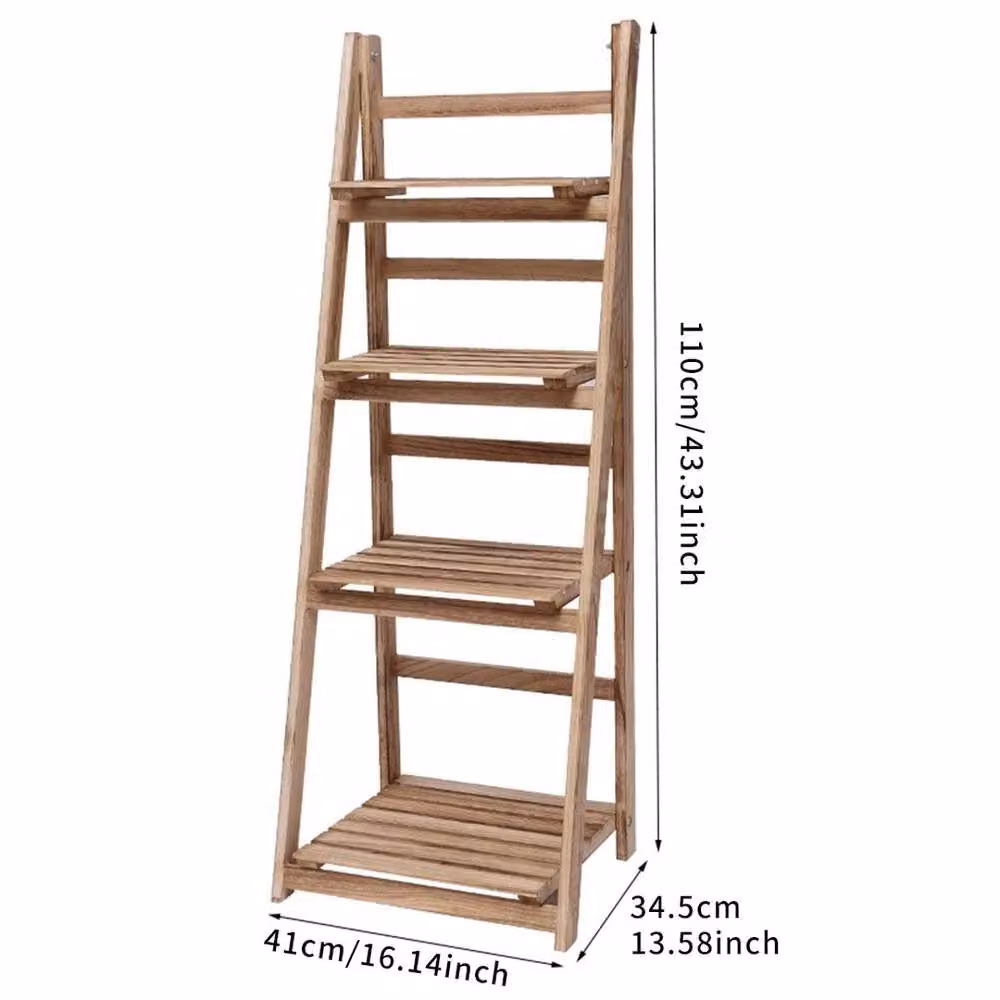 Kelvenix 4 Tier Folding Ladder Shelf Storage Unit in Sand Brown – 2