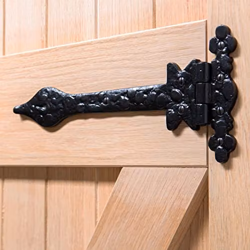 Hammer and Tongs Ornate Iron T-Hinge in Black, Width: 31 cm – 2
