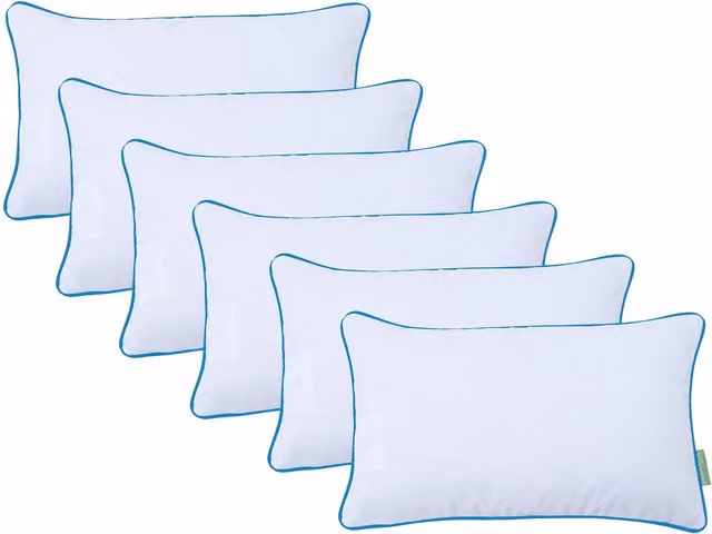 Gardenista White Rectangular Pillow with Turquoise Piping and Removable Stain Repellent Cover, Pack of 6