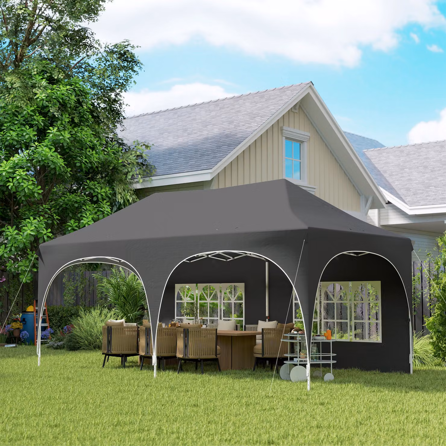 Outsunny Pop Up Gazebo Shelter with Sides and Window, Dark Grey, W: 600 cm, D: 300 cm, H: 315 cm – 2
