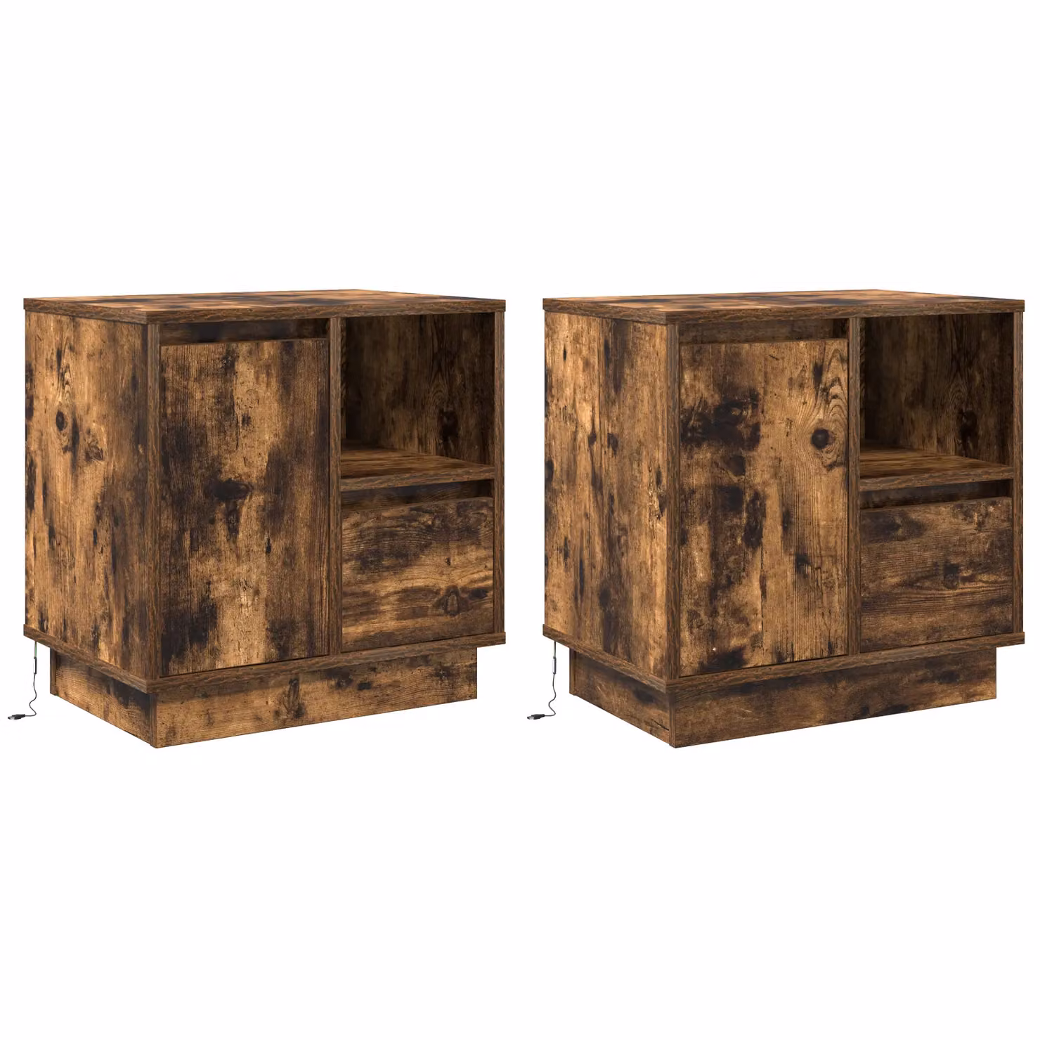 Berkfield Home Set of 2 Modern Smoked Oak Bedside Cabinets with Integrated LED Lights, Brown, W: 50 cm, D: 34 cm, H: 50 cm – 2
