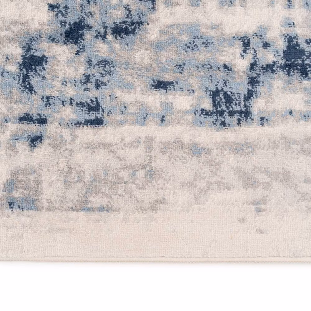 Kukoon Abstract Modern Distressed Area Rug in Blue and Beige, W: 160 cm, D: 230 cm – 2