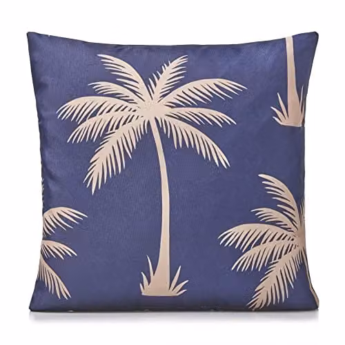 Alan Symonds Palm Water Resistant Outdoor Square Cushion in Blue and Beige – 1