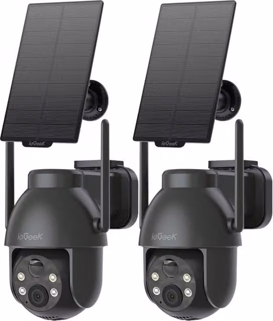 iegeek 2-Pack Black 2K 360 Degree Solar Security Cameras with Night Vision, PIR Motion Detection and 2-Way Audio – 1