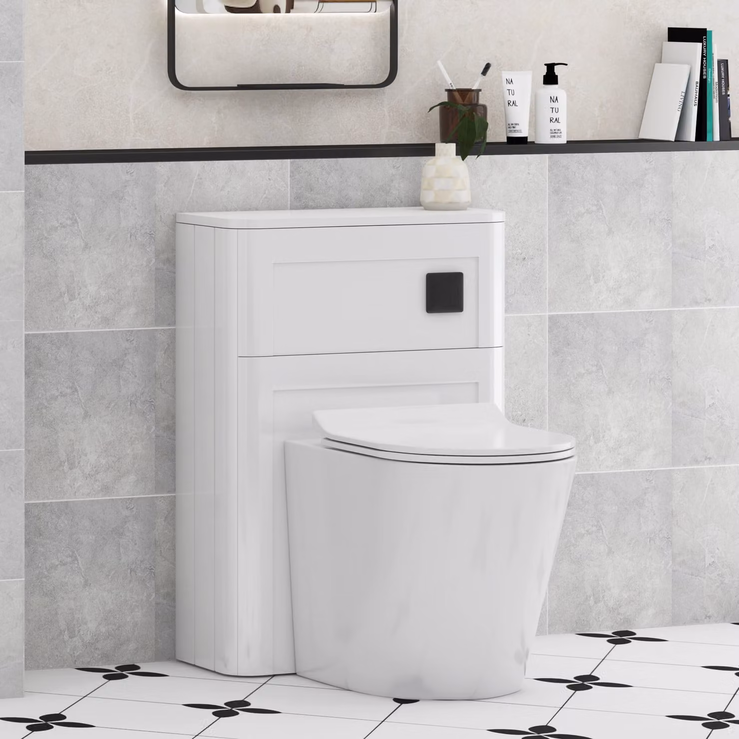 Royal Bathrooms Henley Gloss White Wall Mounted WC Unit with Cesar Rimless Ceramic Toilet Pan, Slim Soft Close Seat and Cistern, Width: 55 cm