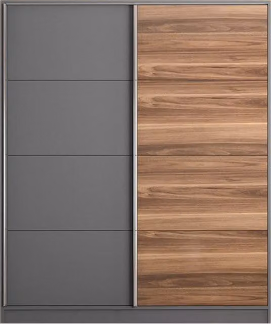 EVUHOME Milano Sliding Door Wardrobe in Walnut, Anthracite and Red, W/D/H: 160 x 56 x 190 cm