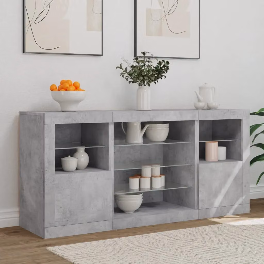 Berkfield Home Modern Sideboard with Integrated LED Lights in Concrete Grey, W: 142.5 cm, D: 37 cm, H: 67 cm – 3