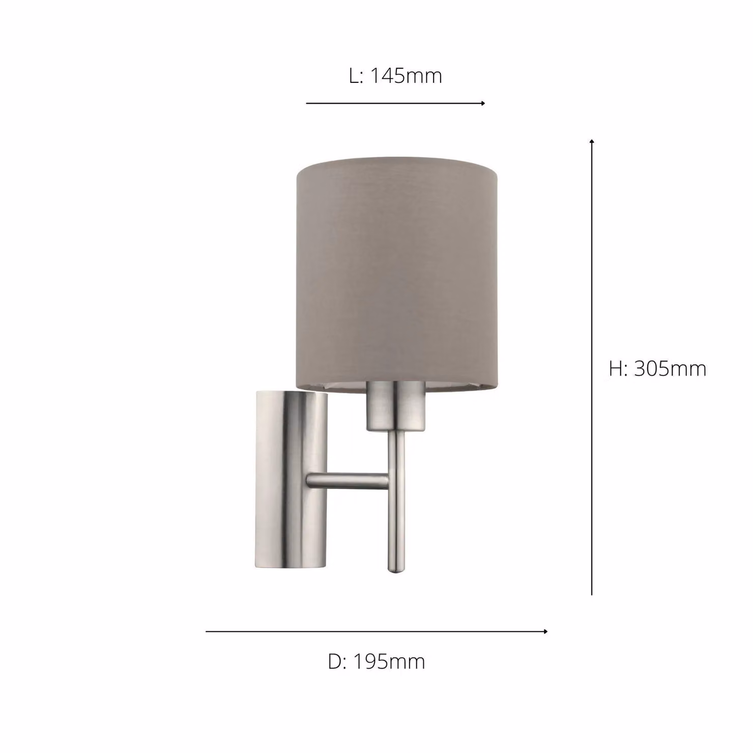 Eglo Pasteri Modern Fabric and Metal Wall Light in Taupe and Silver – 3