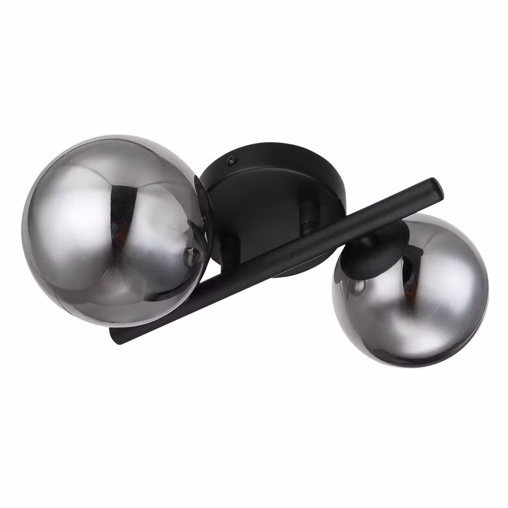 Netlighting Riha Globe Wall Lights in Matt Black with Smoke Glass Shade, 2x G9 Warm White LED – 2