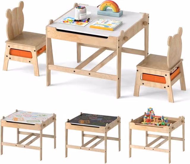 Costway 4 in 1 Kids Table and Chairs Set in Orange