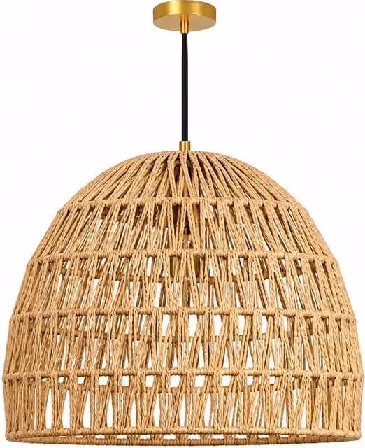 Innoteck Scandinavian Rattan Dome Pendant Light Shade in Beige
