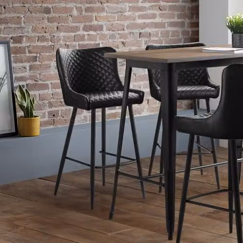 Julian Bowen Luxe Diamond Quilted Faux Leather Bar Stool in Black
