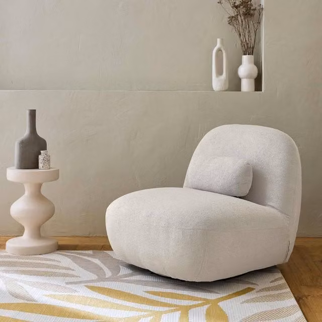 sweeek Textured Terry Swivel Armchair in Cream – 1