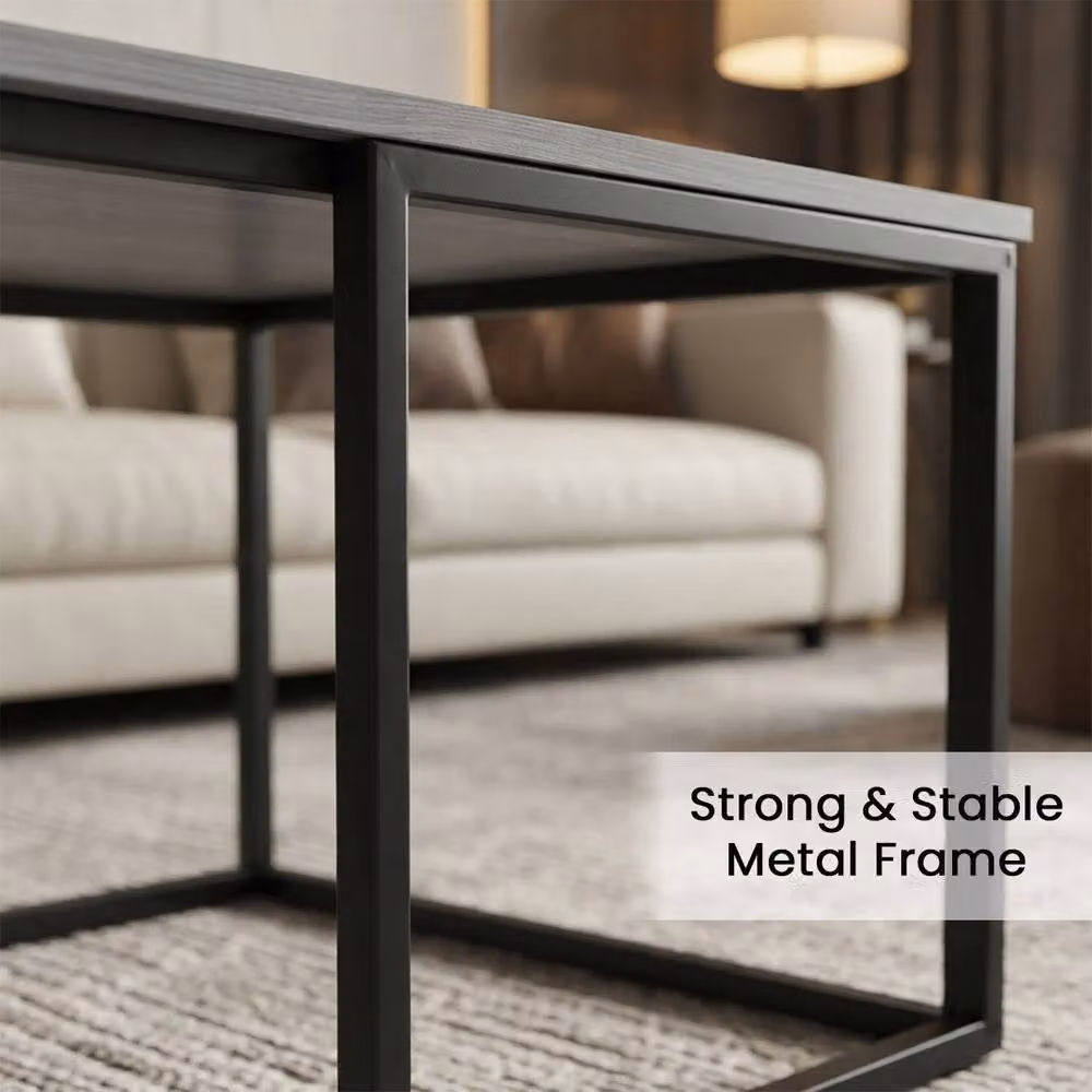 Alivio 3-Piece Industrial Nesting Coffee Table Set with Wood Tops and Black Metal Frame in Grey – 5
