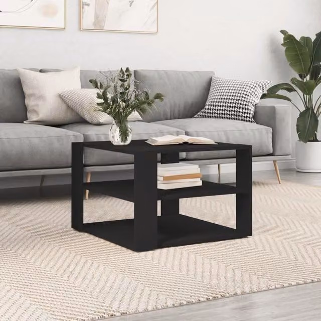 Berkfield Home Black Modern Square Coffee Table in Engineered Wood, W/D/H: 59.5 x 59.5 x 40 cm – 1