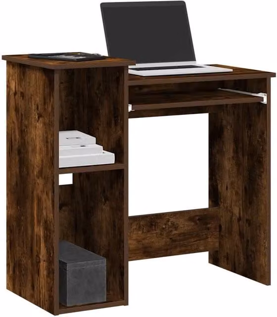 Berkfield Home Computer Desk with Shelves in Smoked Oak Brown, W/D/H: 84 x 40 x 78 cm – 1
