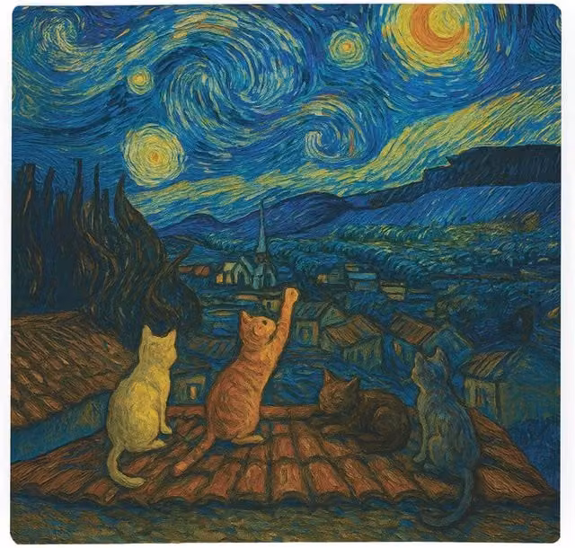 Purely Home Van Gogh Starry Night Cats Large Square Glass Worktop Protector and Chopping Board in Blue