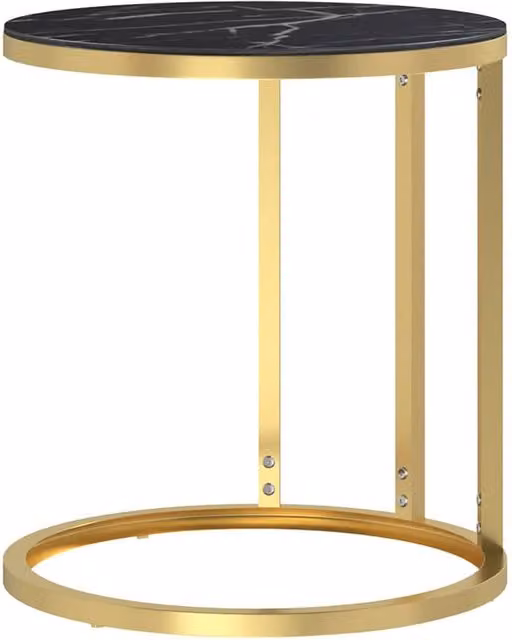 Berkfield Home Round Side Table with Gold and Black Marble Effect Tempered Glass, W/D/H: 45 x 45 x 58 cm – 1