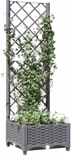 Berkfield Home Garden Planter with Trellis in Light Grey, W/D/H: 40 x 40 x 121.5 cm – 1