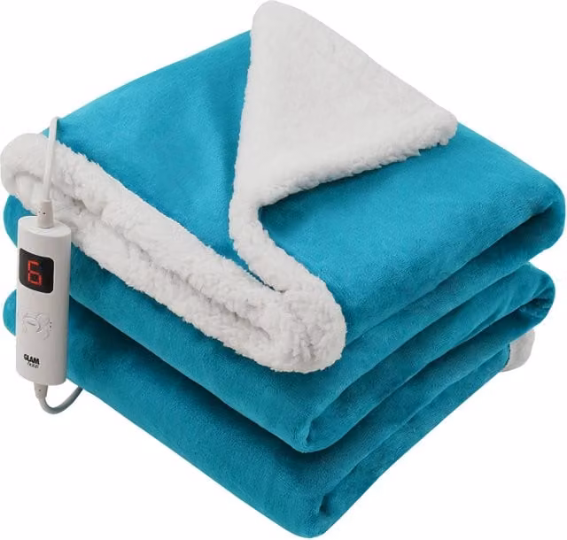 Glamhaus Electric Heated Reversible Fleece and Velvet Blanket in Mid Blue, W/D/H: 160 x 130 cm – 1