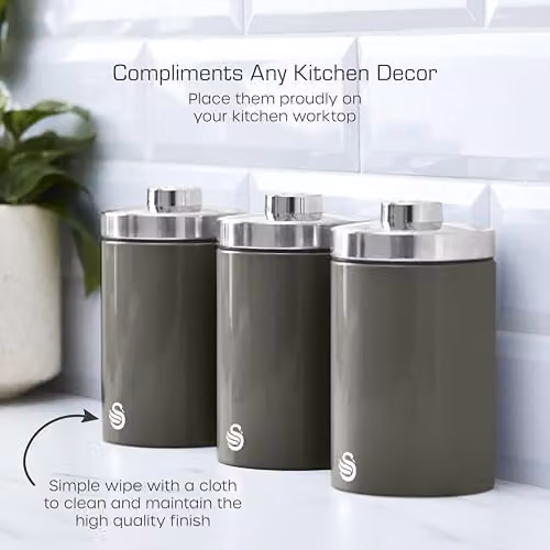 Swan Townhouse Set of 3 Airtight Stainless Steel Storage Canisters in Grey, 1.6 l – 5