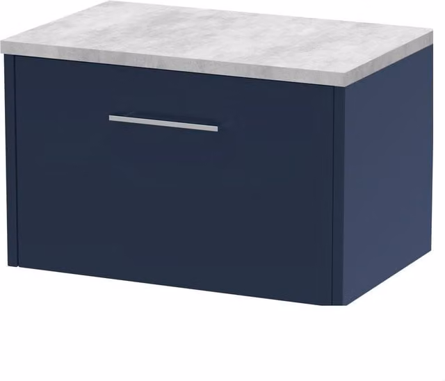 Balterley Winshill Wall Hung 1 Drawer Bathroom Vanity Unit in Blue and Grey Woodgrain Matt Finish, Width: 60 cm