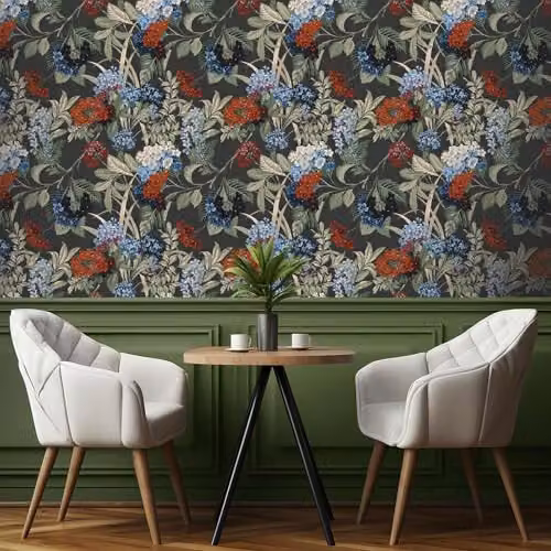 Belgravia Decor Misaki Floral Bold Flower Themed Wallpaper in Charcoal, Anthracite and Green – 2