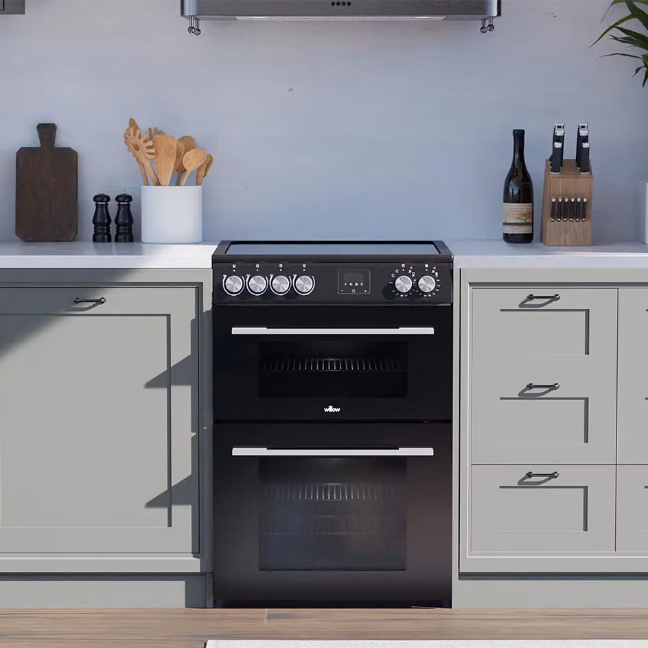 Willow 60cm Electric Double Oven Cooker with Ceramic Hob and Integrated Grill in Black and Silver – 2