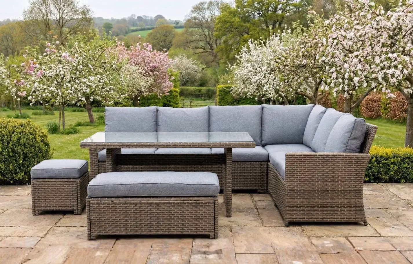 MINT Outdoor Palma Grey 9 Seater Corner Rattan Garden Dining and Lounge Set