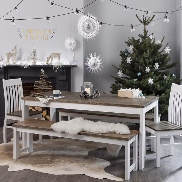 Noa and Nani Scandinavian Extendable Rectangular Dining Table in White and Pine Wood