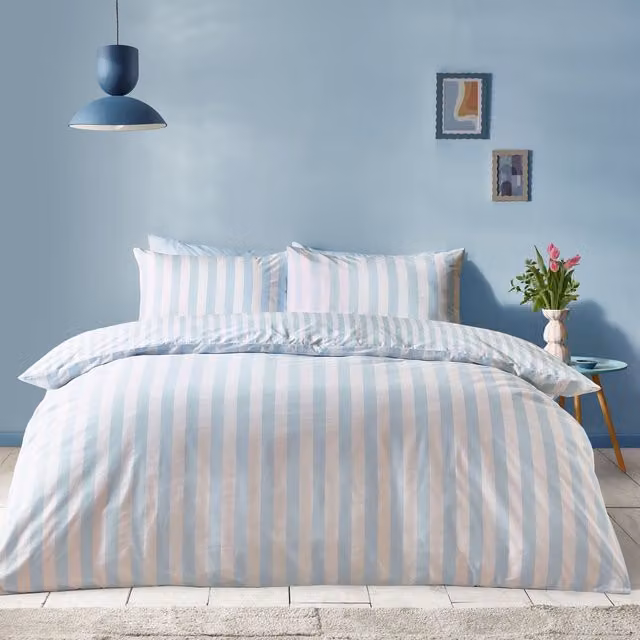 Sassy B Stripe Tease Blue Striped Duvet Cover Bedding Set