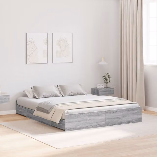 Berkfield Home Storage Bed Frame with Headboard and Drawers in Grey Sonoma, W/D/H: 150 x 200 cm
