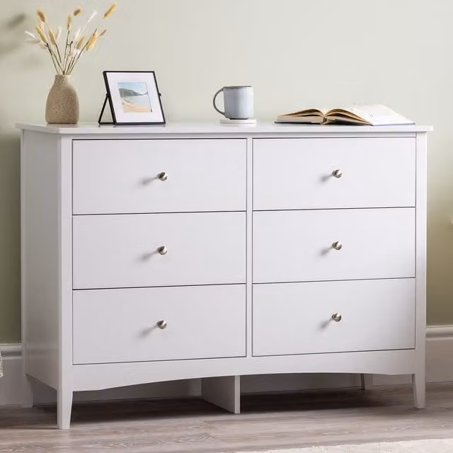 Christow 6 Drawer Bedroom Storage Chest in White, H 110 x W 80 x D 40 cm