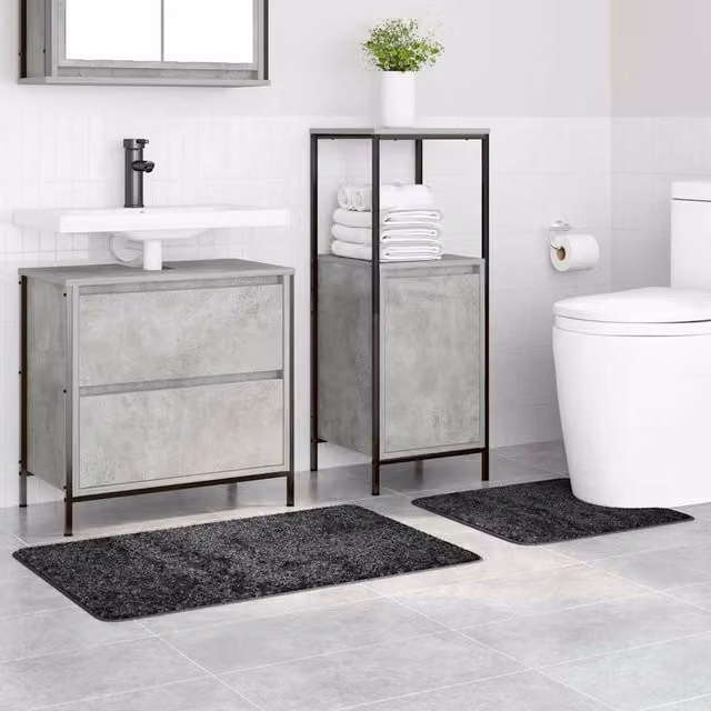 Berkfield Home Modern 2 Piece Non-Slip Bath Mat Set in Dark Grey Microfibre