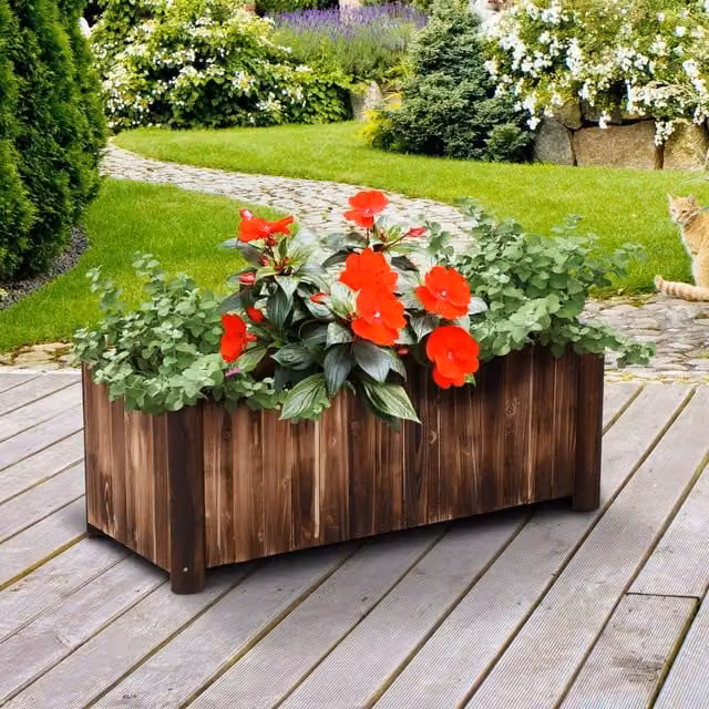 OUTSUNNY Wooden Raised Garden Bed with Drainage Gaps in Brown