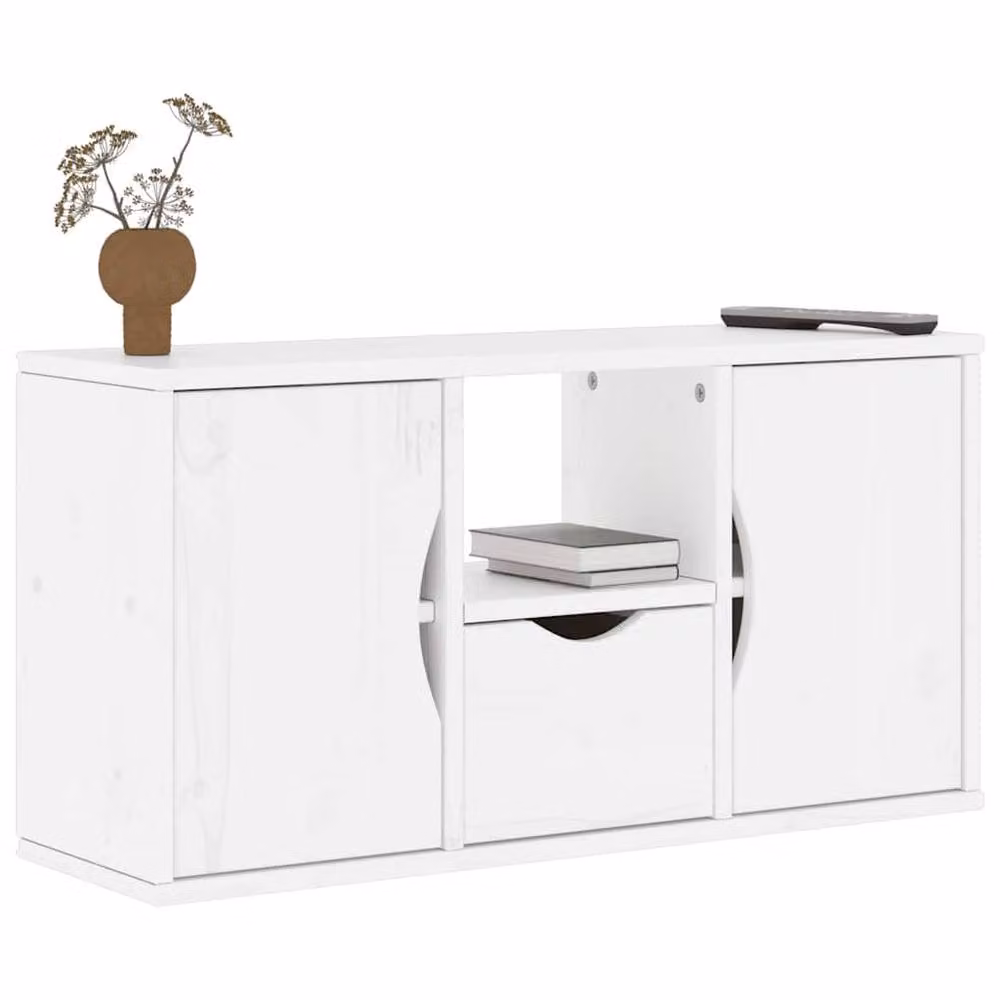 Berkfield Home ODDA White TV Cabinet with Drawer in Solid Pine Wood, W: 79 cm, D: 24 cm, H: 40 cm – 2