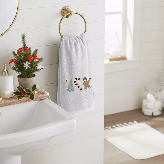 Velosso Sweet Shop Christmas Cotton Hand Towels, 2 Pack, White