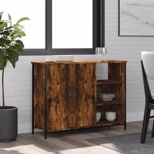 vidaXL Classic Sideboard in Smoked Oak, Brown Engineered Wood, W/D/H: 100 x 33 x 75 cm – 2