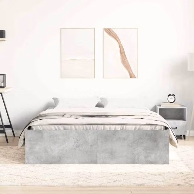 Berkfield Home Modern Bed Frame in Grey with Pine Wood, W/D/H: 190 x 140 x 35 cm
