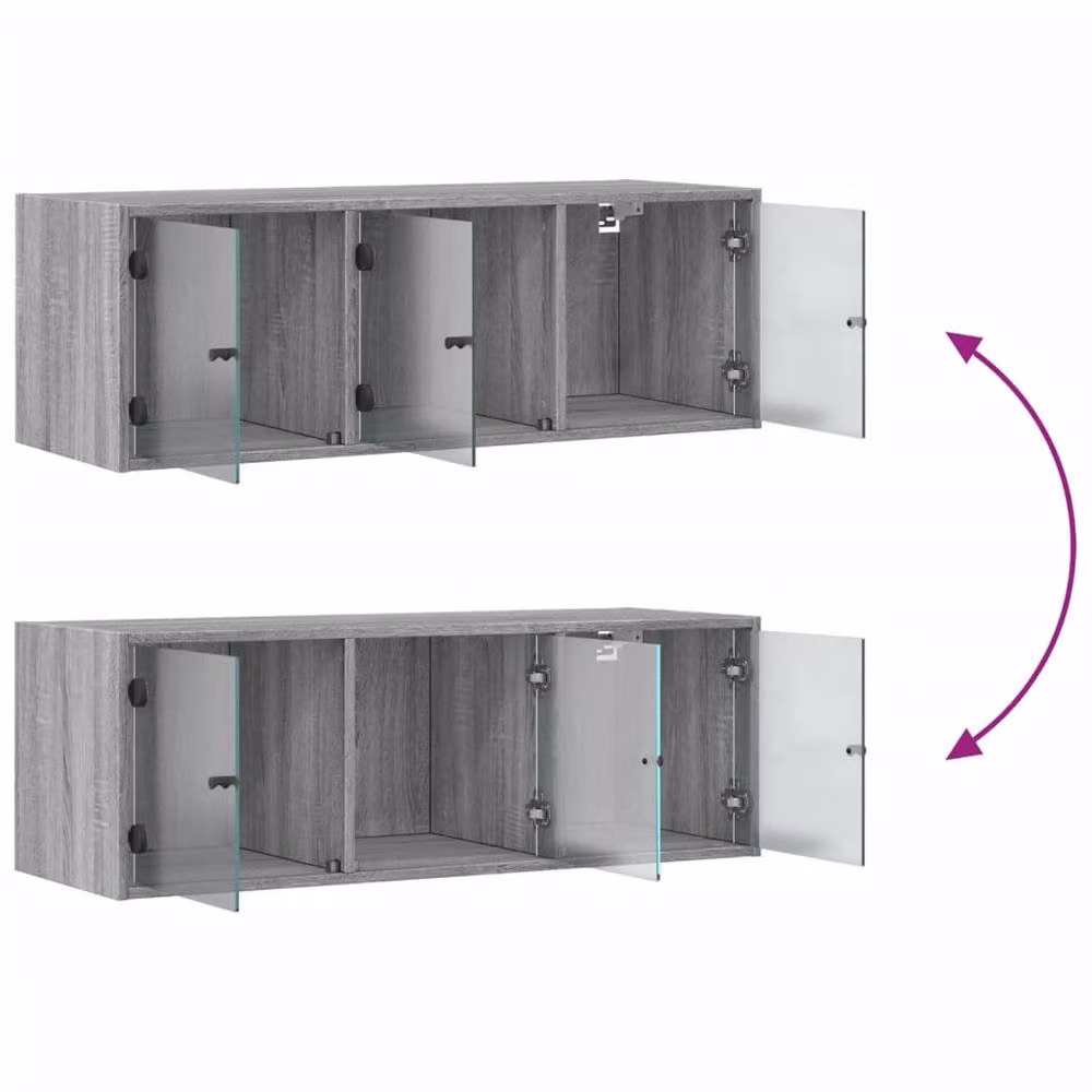 Berkfield Home Wall Cabinet with Glass Doors in Grey Sonoma, W/D/H: 102 x 37 x 35 cm – 2