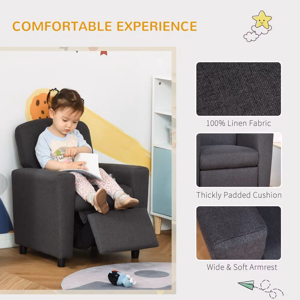 STILVORA Childrens Modern Grey Fabric Relax Recliner Armchair with Ottoman and Solid Wood Frame – 3