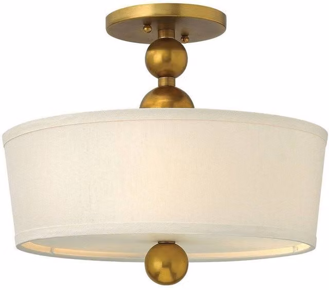 Elstead Zelda 3 Light Semi Flush Ceiling Light in Gold/Brass with Glass Spheres and E27 Bulb Holder