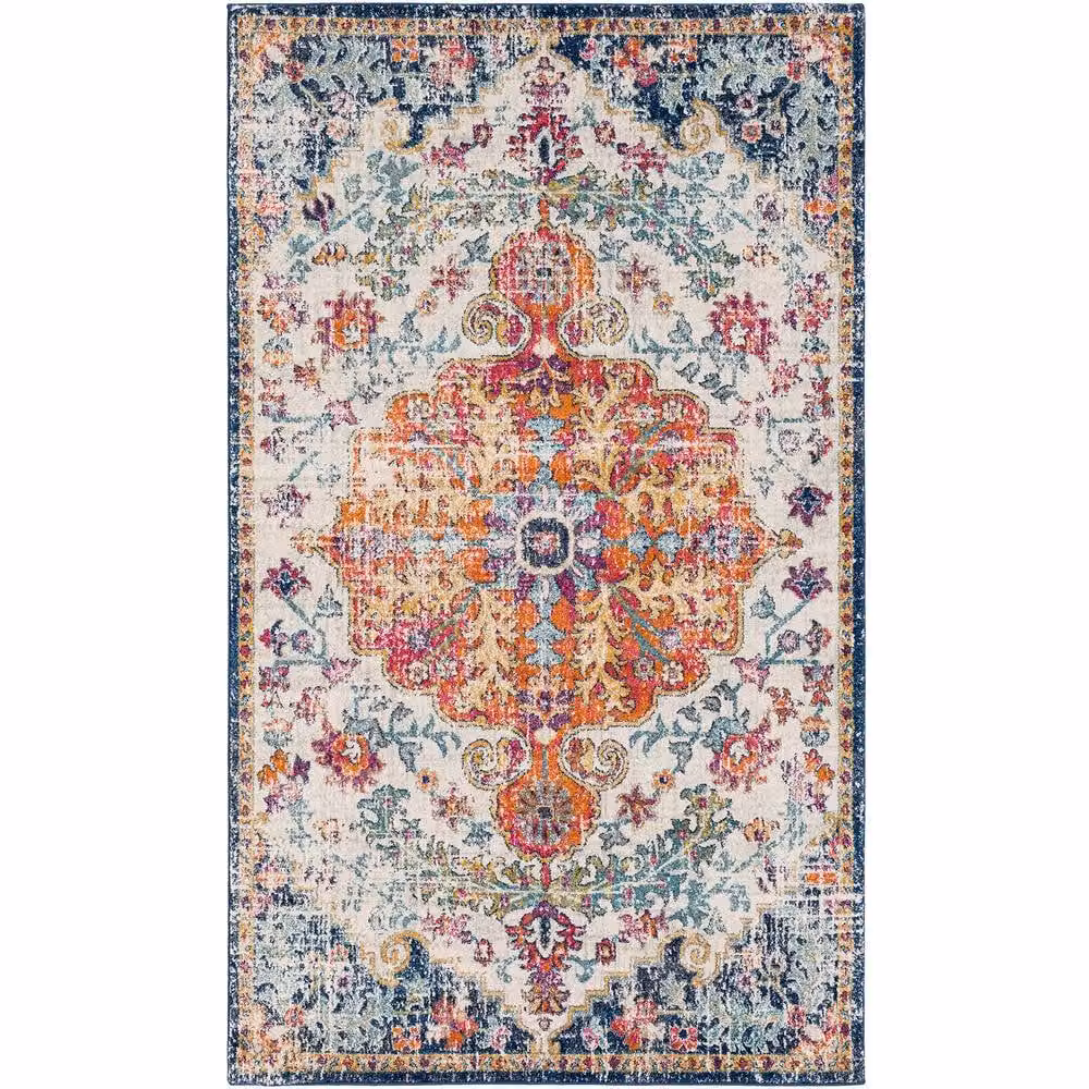 Livabliss Harput Vintage Boho Living Room Rug in Blue, Orange, Yellow and Grey, W/D/H: 120 x 170 cm – 2