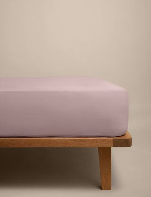 M&S Cotton Rich Percale Deep Fitted Sheet, Blush Pink, W: 140 cm, L: 200 cm