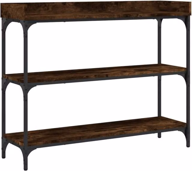 Berkfield Home Console Table with Shelves in Smoked Oak Brown, W/D/H: 100 x 30 x 80 cm